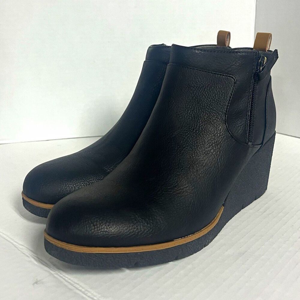 Dr. Scholl's Bianca Women's Black Leather Ankle Bootie Wedge Zip Size 10 M